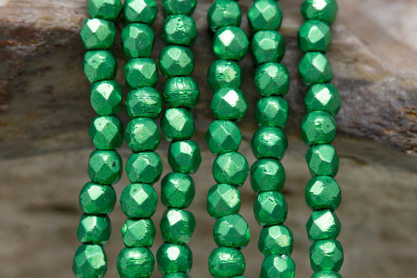 Fire Polish 2mm Faceted Round - Saturated Metallic Kale