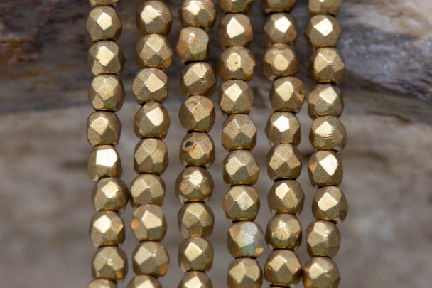Fire Polish 2mm Faceted Round - Saturated Metallic Ceylon Yellow