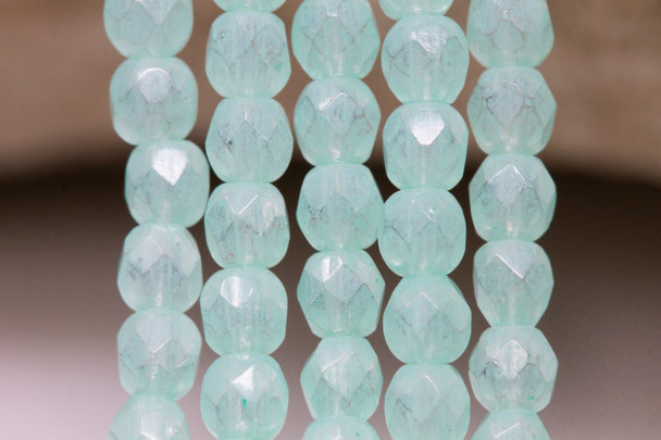 Fire Polish 3mm Faceted Round - Seafoam Green