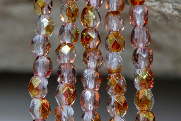Fire Polish 3mm Faceted Round - Luster Transparent Pink