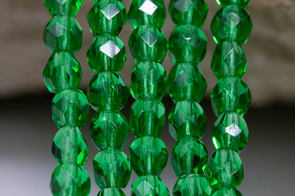 Fire Polish 4mm Faceted Round - Green Emerald