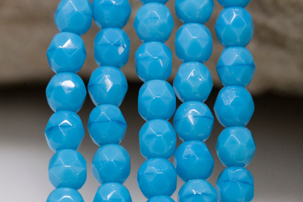 Fire Polish 4mm Faceted Round - Opaque Blue Turquoise