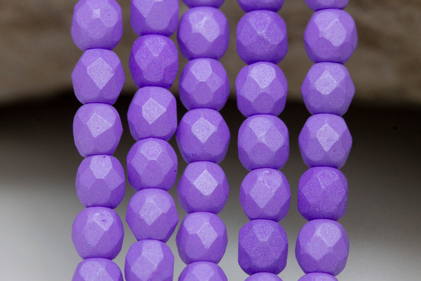 Fire Polish 4mm Faceted Round - Saturated Purple
