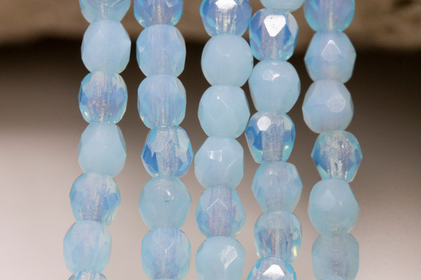 Fire Polish 4mm Faceted Round - Milky Aquamarine