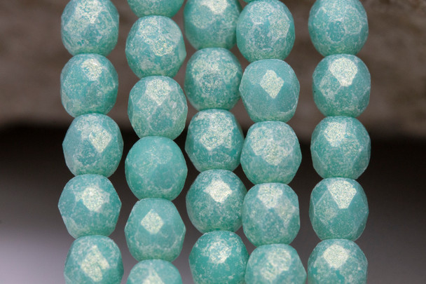 Fire Polish 4mm Faceted Round - Sueded Gold Turquoise