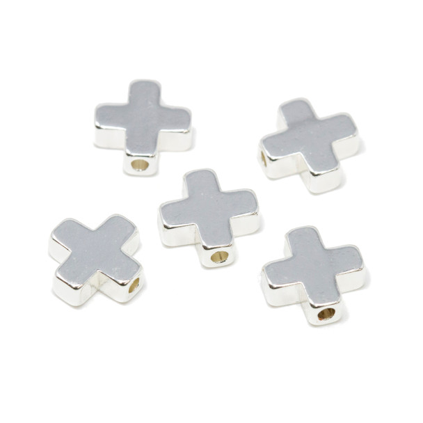 Sterling Silver Plated 9mm Square Cross Anti Tarnish - 5 Beads