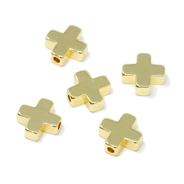 14K Gold Plated 9mm Square Cross Anti Tarnish - 5 Beads