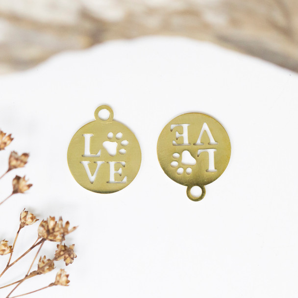Gold Plated Stainless Steel 12mm Love Paw Print Charm