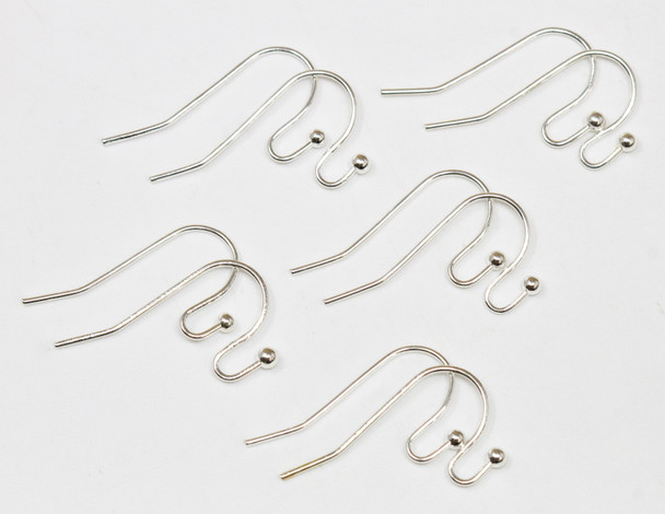 Silver Plated 22x12mm Ball French Hook Earring Wires - 5 Pair