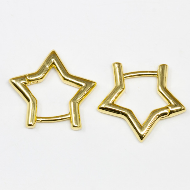 18K Gold Plated 19x21x2.5mm Star Huggie Hoop Earrings - 1 Pair