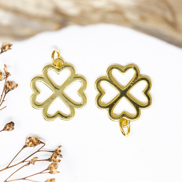 14K Gold Plated 16mm 4 Leaf Clover Charm