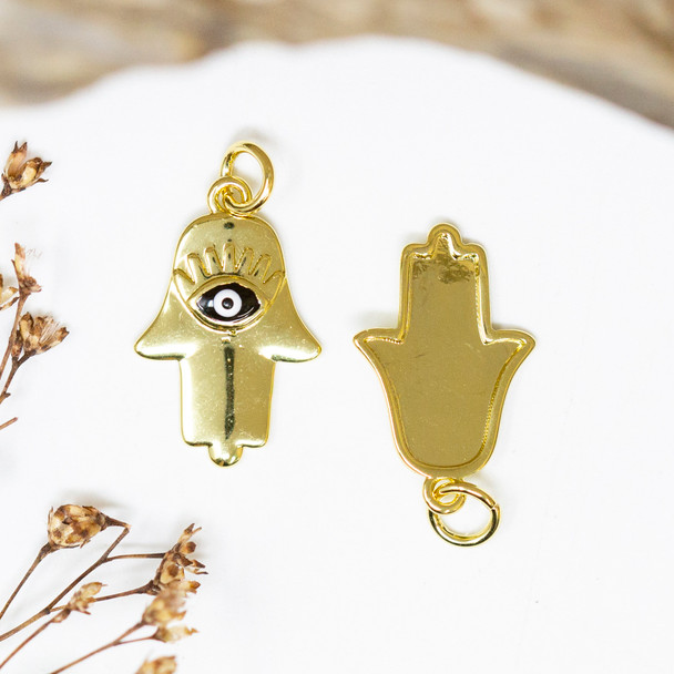 14K Gold Plated 19x13mm Hamsa / Enamel Charm