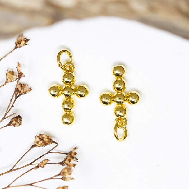 14K Gold Plated 15x10mm Beaded Cross Charm