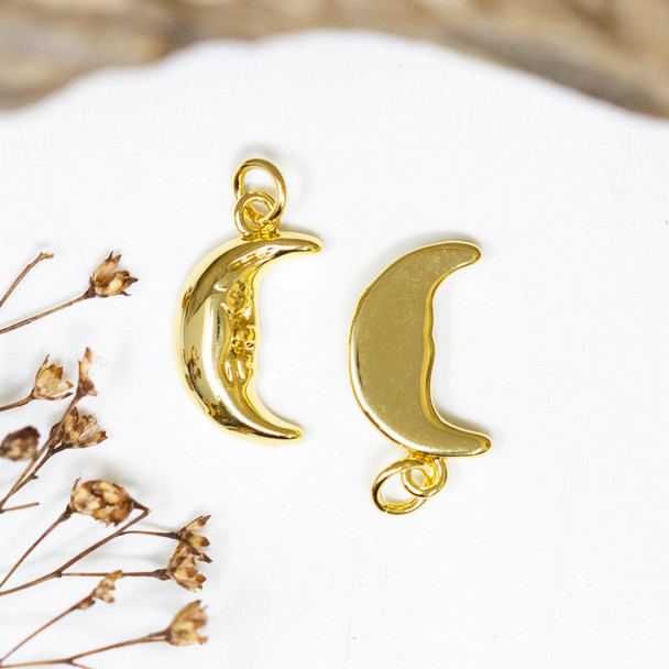 14K Gold Plated 18x10mm Crescent Moon Face Charm