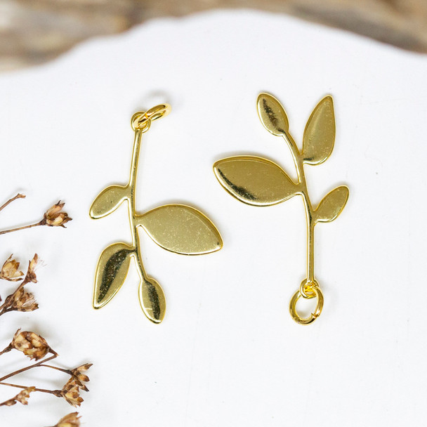 14K Gold Plated 24x16mm 4 Leaf Branch Charm