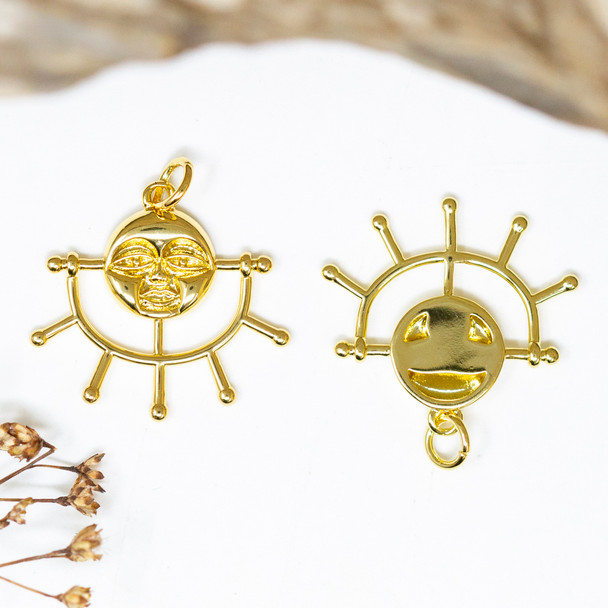 14K Gold Plated 21x23mm Radiant Moon Face Charm