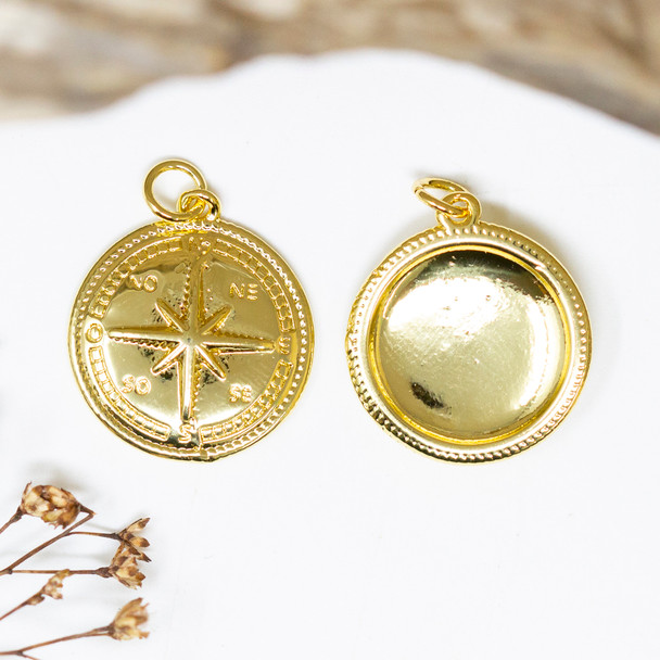 14K Gold Plated 19mm Compass Charm