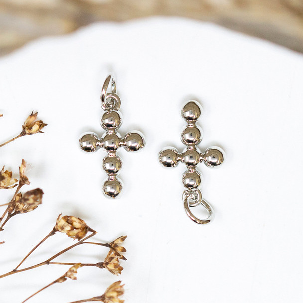 Platinum Plated 15x10mm Beaded Cross Charm