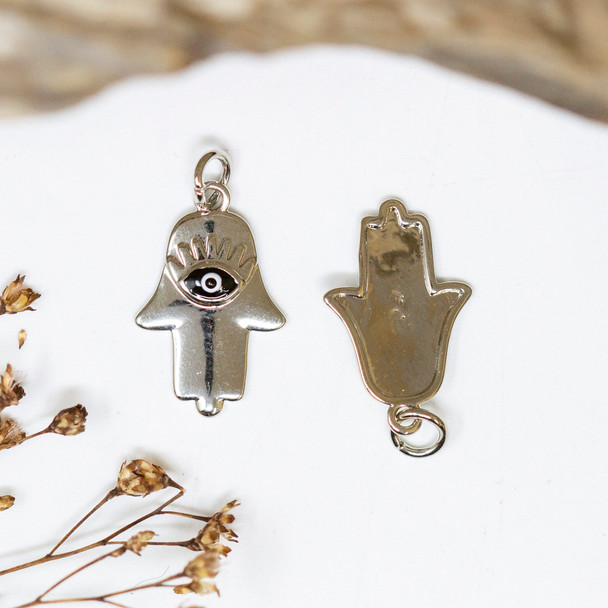 Platinum Plated 19x13mm Hamsa Enamel Eye Charm