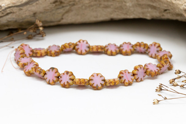 Czech Glass 9mm Cactus Flower - Salmon Pink Picasso Finish