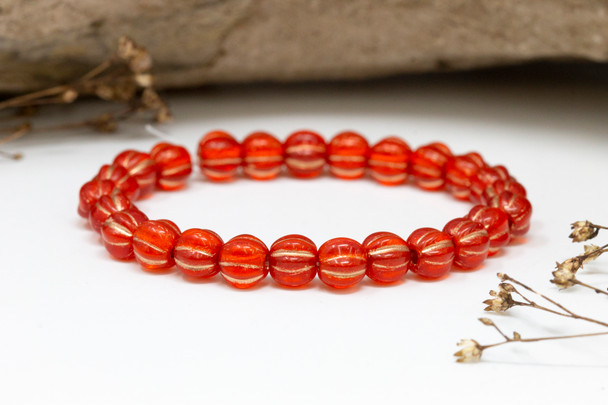 Czech Glass 6mm Large Hole Melon Beads - Ladybug Red Copper Wash