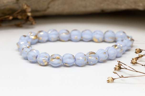 Czech Glass 6mm Large Hole Melon Beads - Periwinkle Matte Gold Finish