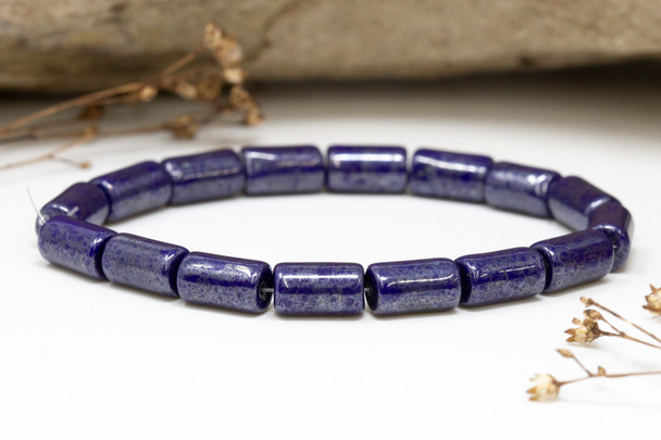 Czech Glass 9x5mm Tube Beads - Sapphire with Grey Picasso Finish