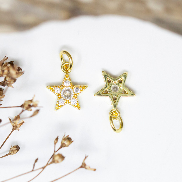 Gold Plated Micro Pave 10mm Pentagram Star Charm