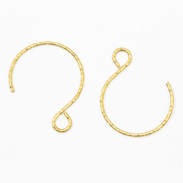 Gold Plated Stainless Steel 19x15mm Textured Earring Hooks - 1 Pair