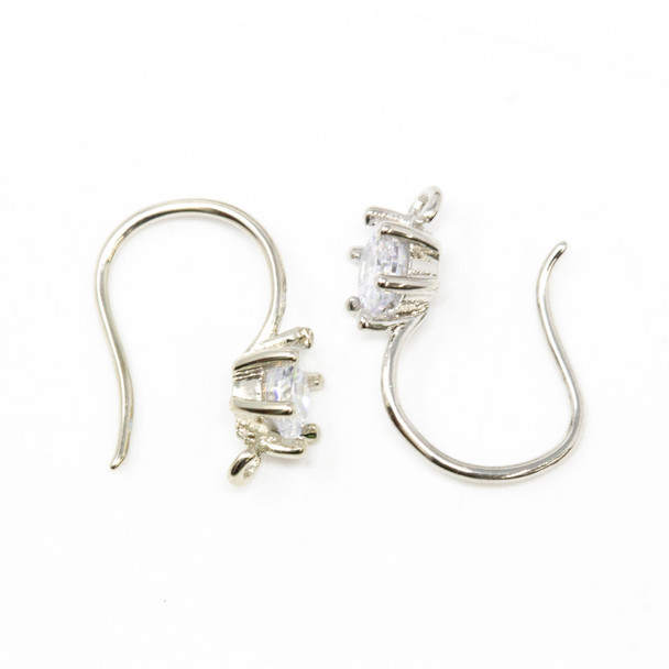 Platinum Plated Micro Pave 15x11mm Earring Hooks - 1 Pair