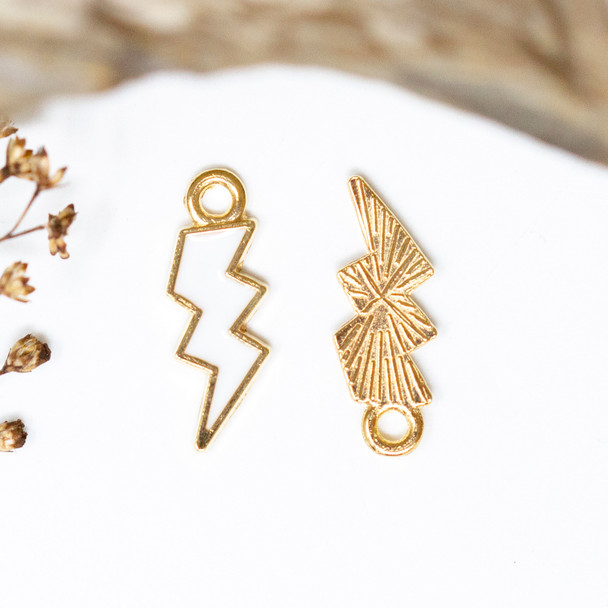 Gold Plated Enamel 20x7mm White Lightning Bolt Charm
