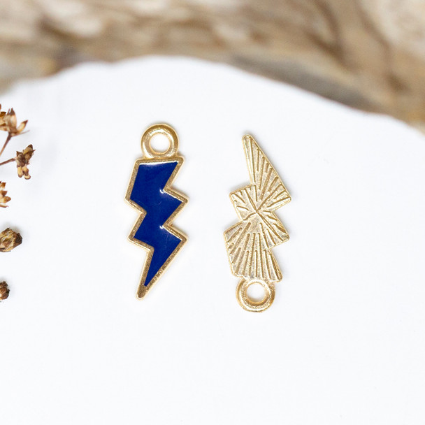 Gold Plated Enamel 20x7mm Blue Lightning Bolt Charm