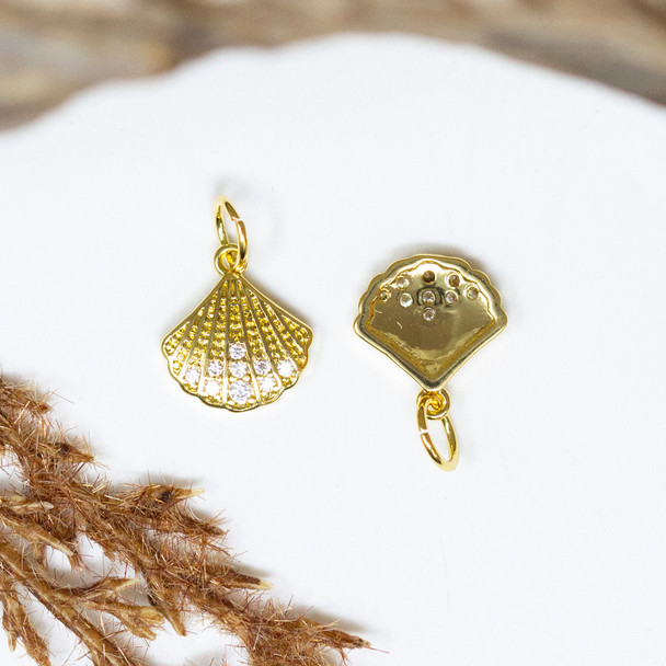 Gold Plated Micro Pave 11x10mm Shell Charm
