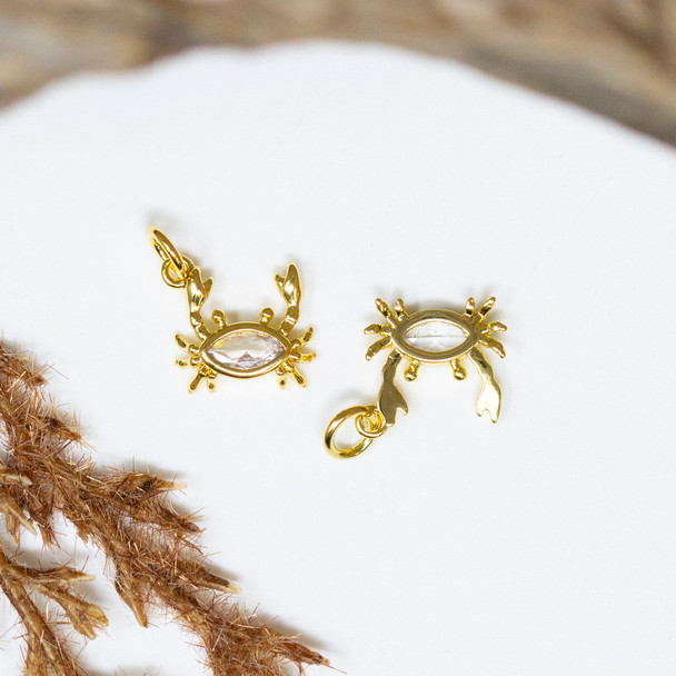 Gold Plated Micro Pave 9mm Crab Charm