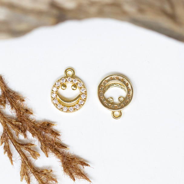 Gold Plated Micro Pave 10mm Smiley Charm