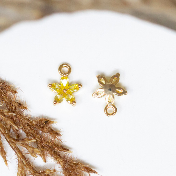 Gold Plated Micro Pave 8mm Yellow Tiny Flower Charm