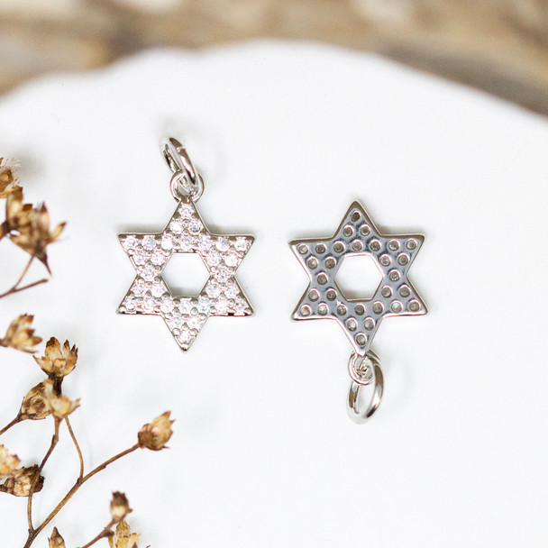 Silver Plated Micro Pave 10mm Star of David Charm