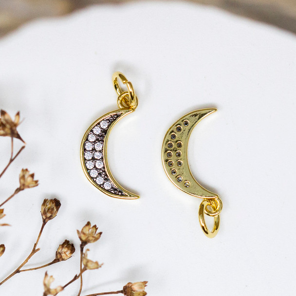 Gold Plated Micro Pave 15x8mm Gunmetal Moon Charm