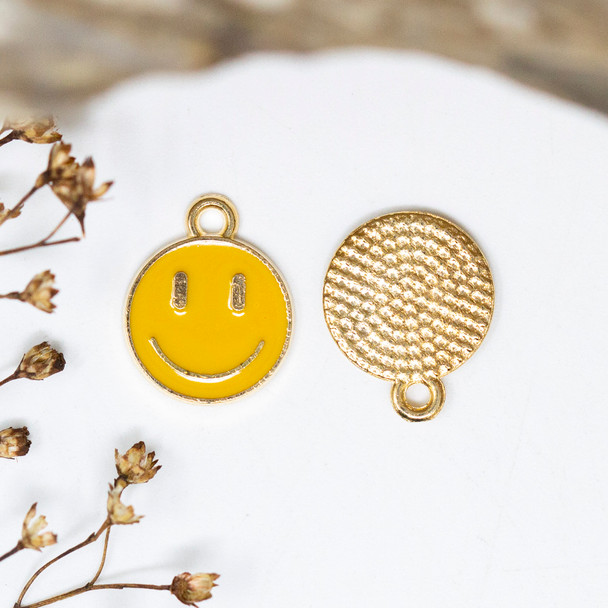 Gold Plated Enamel 12mm Yellow Smiley Charm