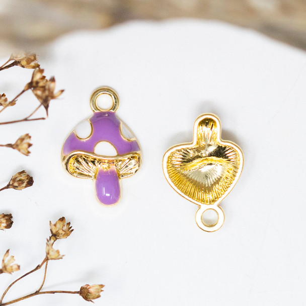 Gold Plated Enamel 16x11mm Lilac Mushroom Charm