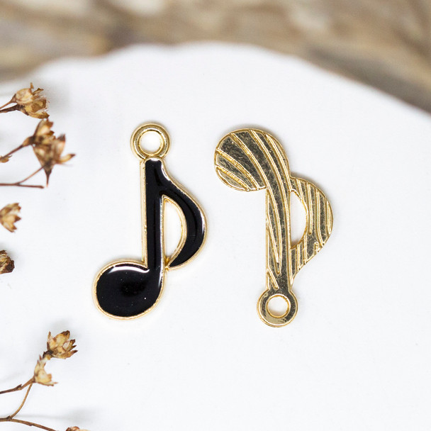Gold Plated Enamel 12x20mm Black Musical Note Charm
