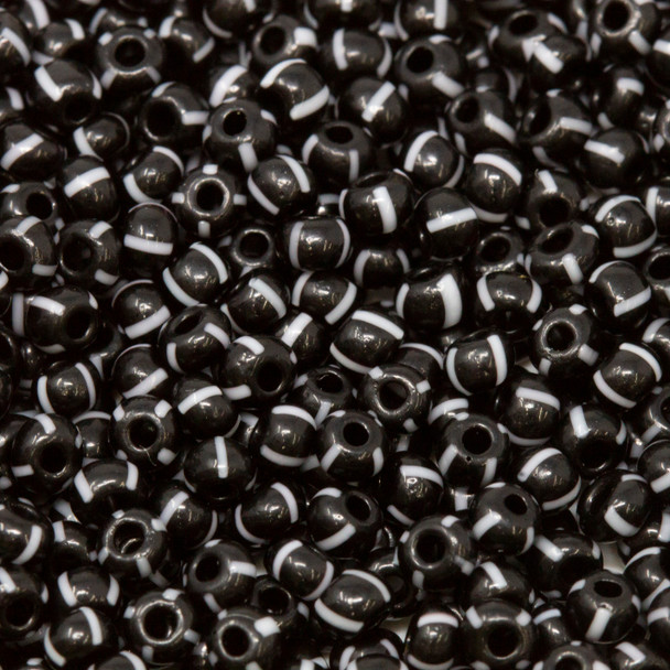 Size 8 Czech Seed Beads -- 502 Black / White Stripes