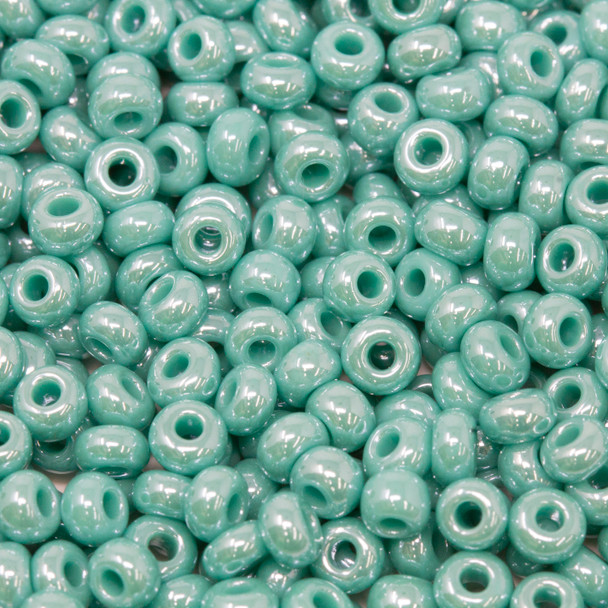 Size 8 Czech Seed Beads -- 26 Green Turquoise Luster