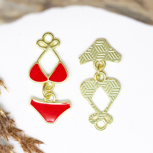 Gold Plated Enamel 30x14mm Red Bikini Pendant
