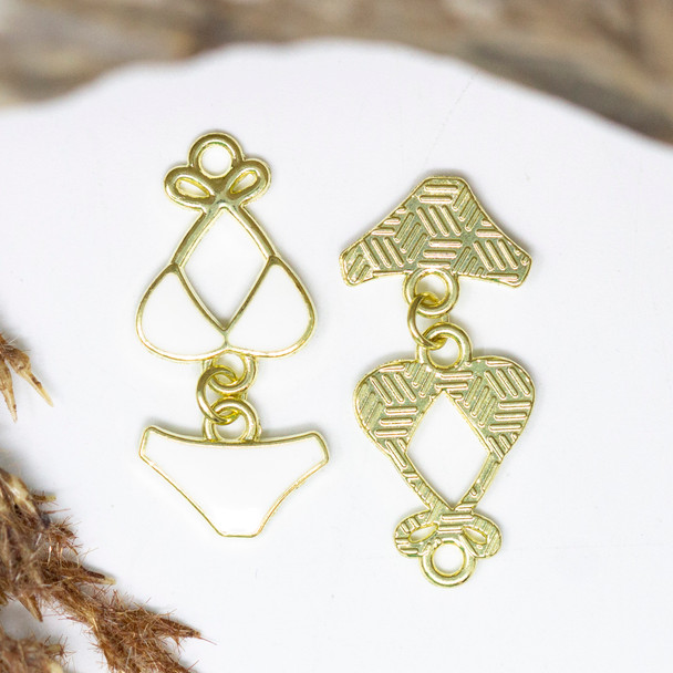 Gold Plated Enamel 30x14mm White Bikini Pendant