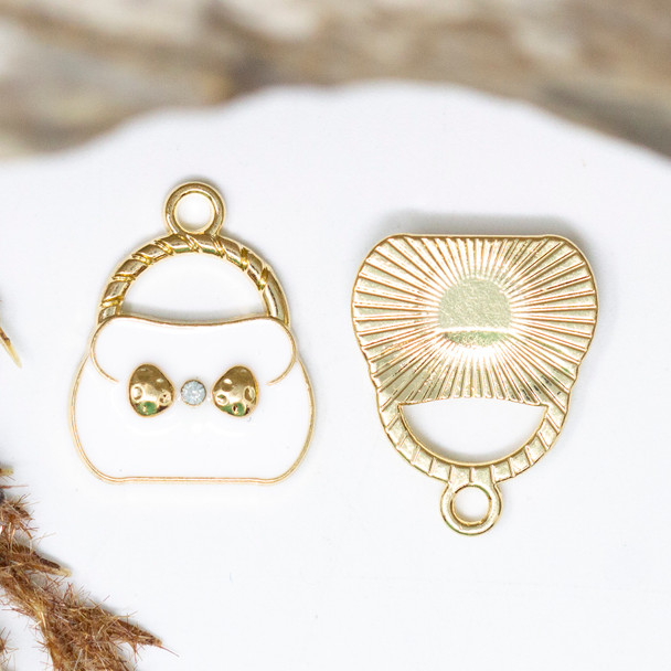Gold Plated Enamel 19x16mm White Purse Charm