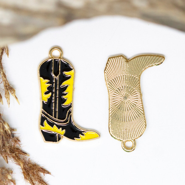Gold Plated Enamel 26x16mm Black and Yellow Cowboy Boot Charm
