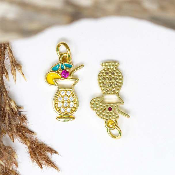 Gold Plated Micro Pave 17x10mm Cocktail Charm