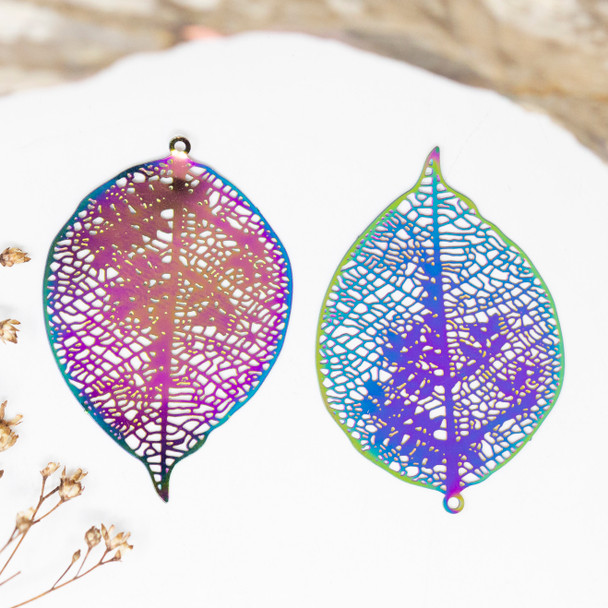 Rainbow Plated Stainless Steel 42x29mm Leaf Pendant