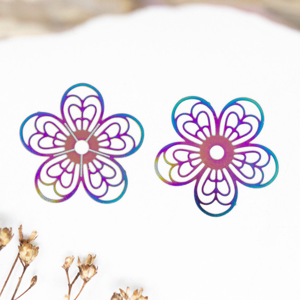 Rainbow Plated Stainless Steel 18mm Flower Charm